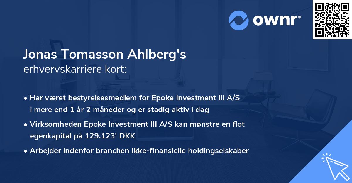 Jonas Tomasson Ahlberg's erhvervskarriere kort