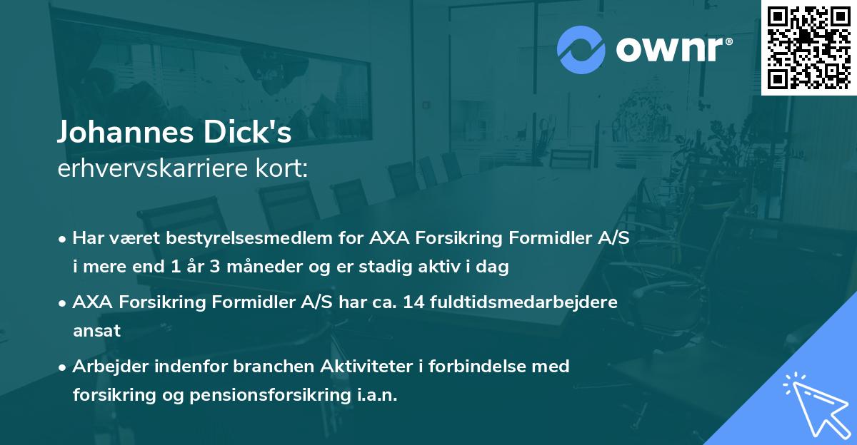 Johannes Dick's erhvervskarriere kort