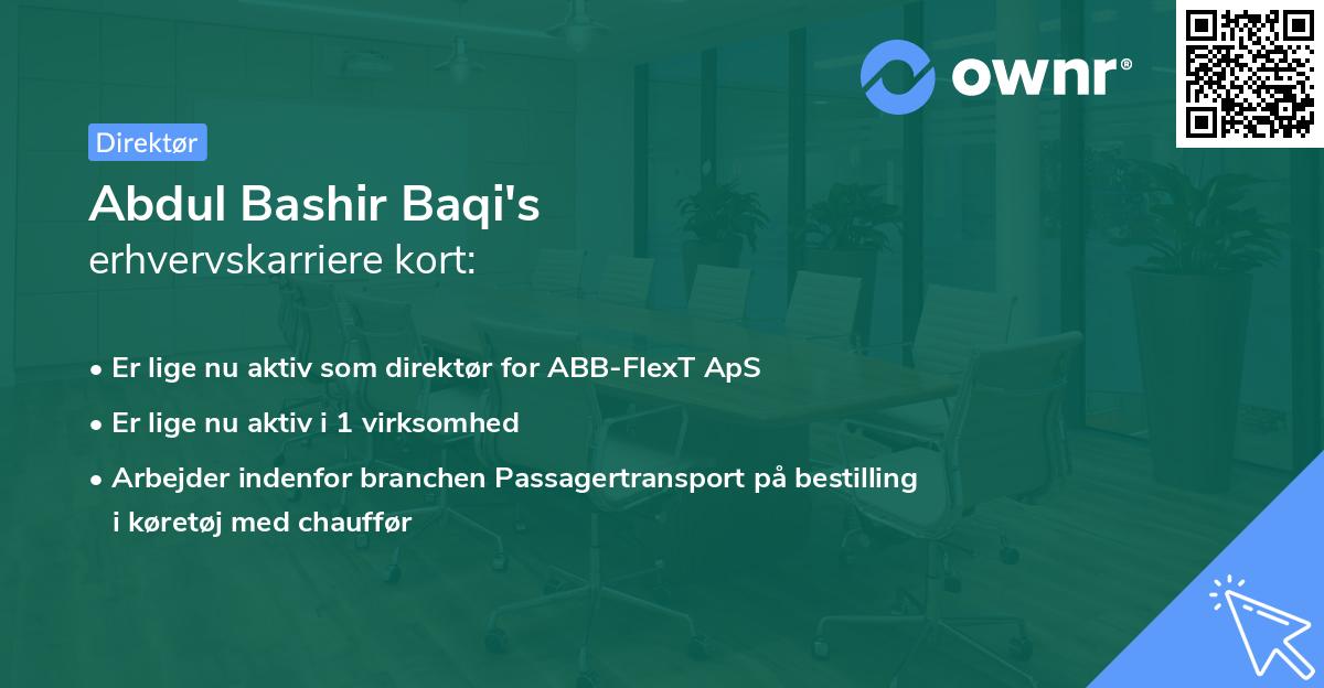 Abdul Bashir Baqi's erhvervskarriere kort