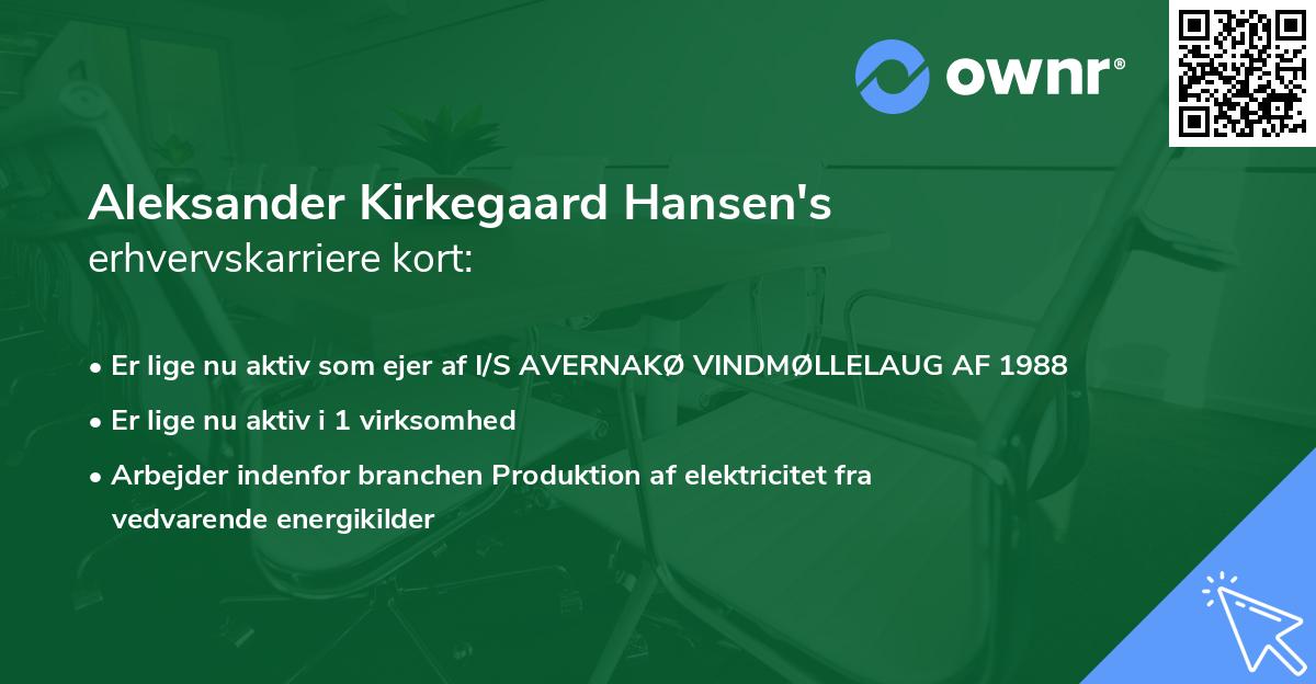 Aleksander Kirkegaard Hansen's erhvervskarriere kort