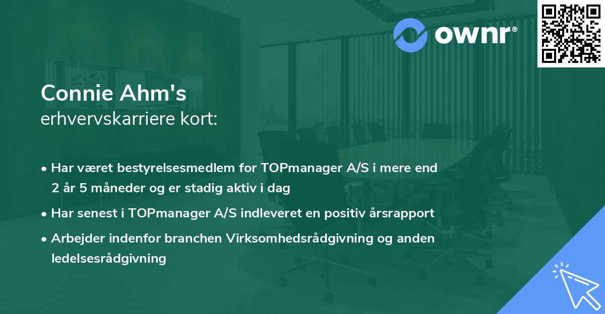 Connie Ahm's erhvervskarriere kort