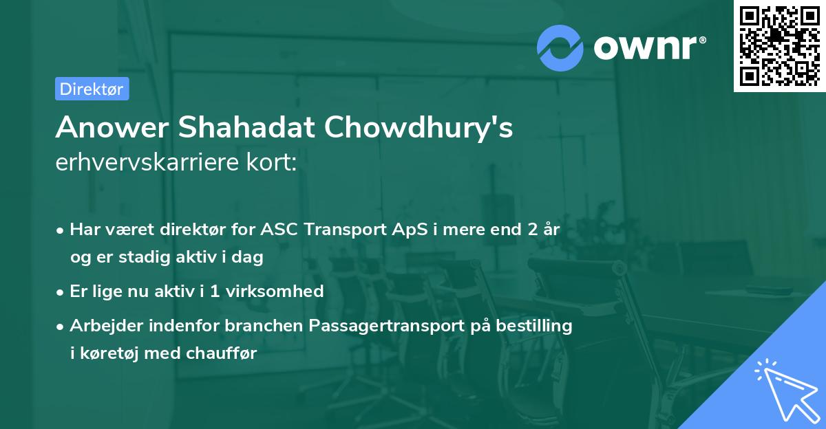 Anower Shahadat Chowdhury's erhvervskarriere kort