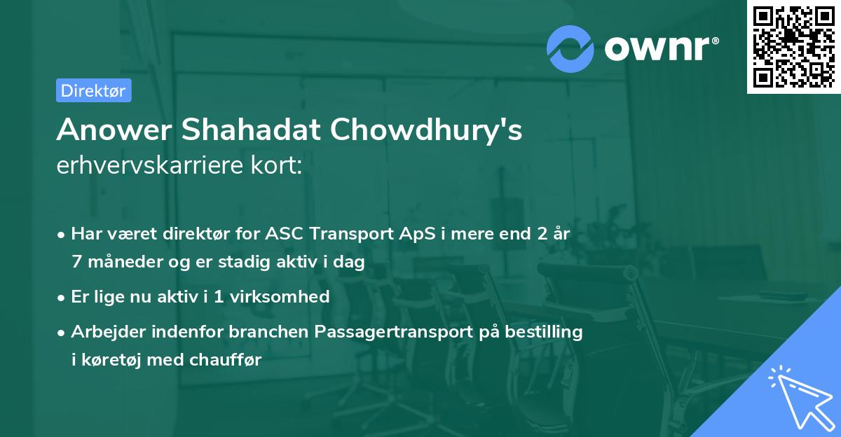 Anower Shahadat Chowdhury's erhvervskarriere kort