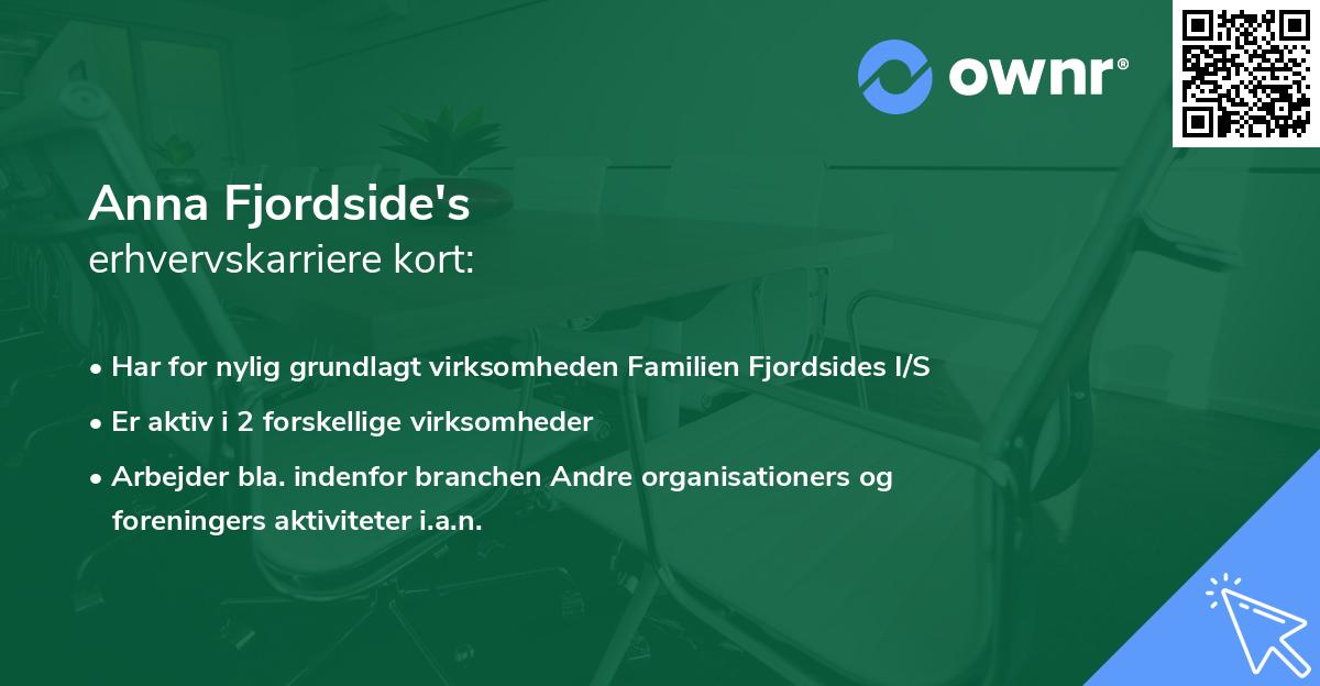 Anna Fjordside's erhvervskarriere kort