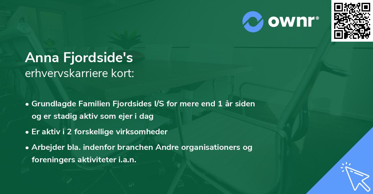 Anna Fjordside's erhvervskarriere kort