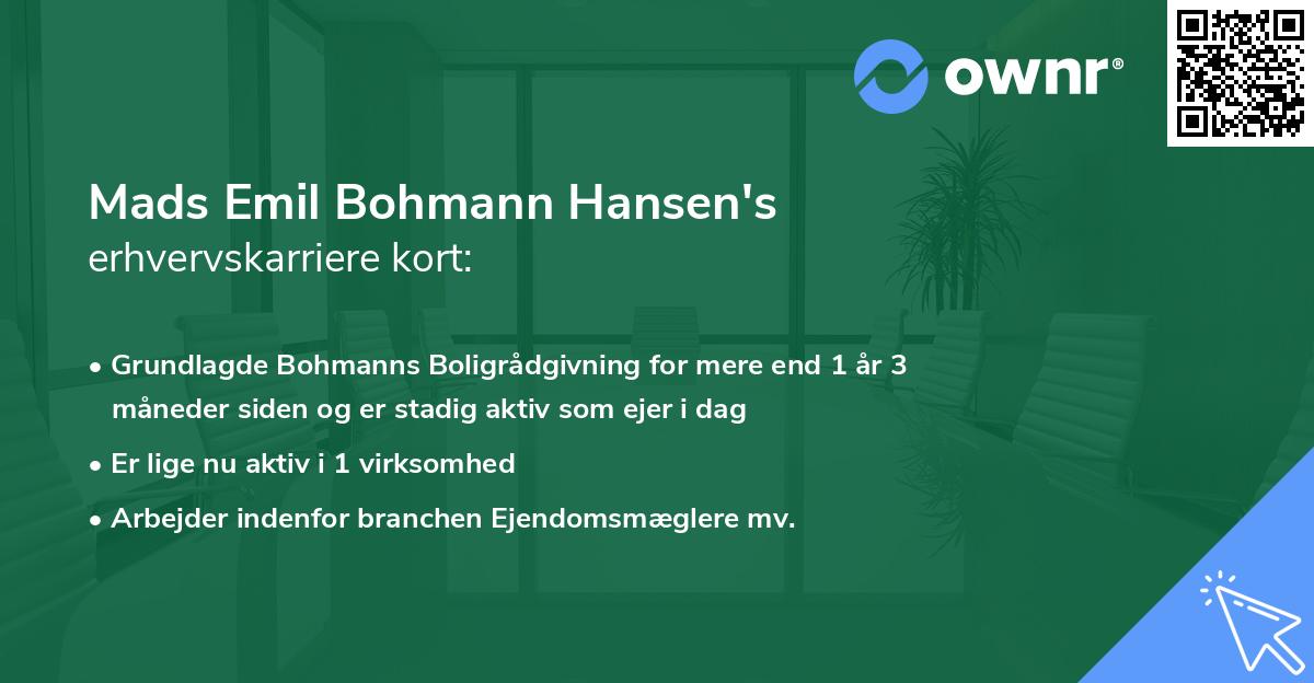 Mads Emil Bohmann Hansen's erhvervskarriere kort