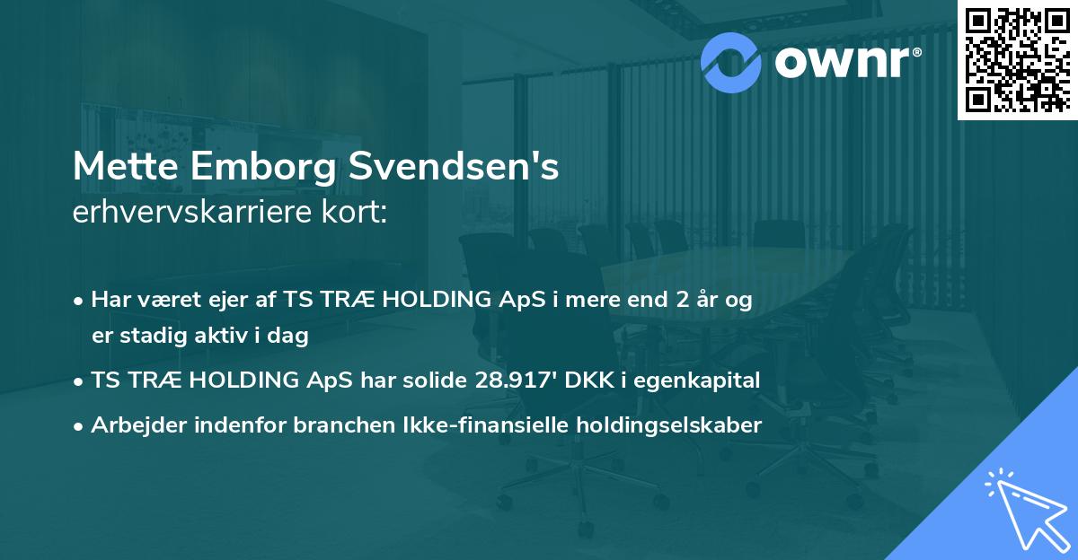 Mette Emborg Svendsen's erhvervskarriere kort