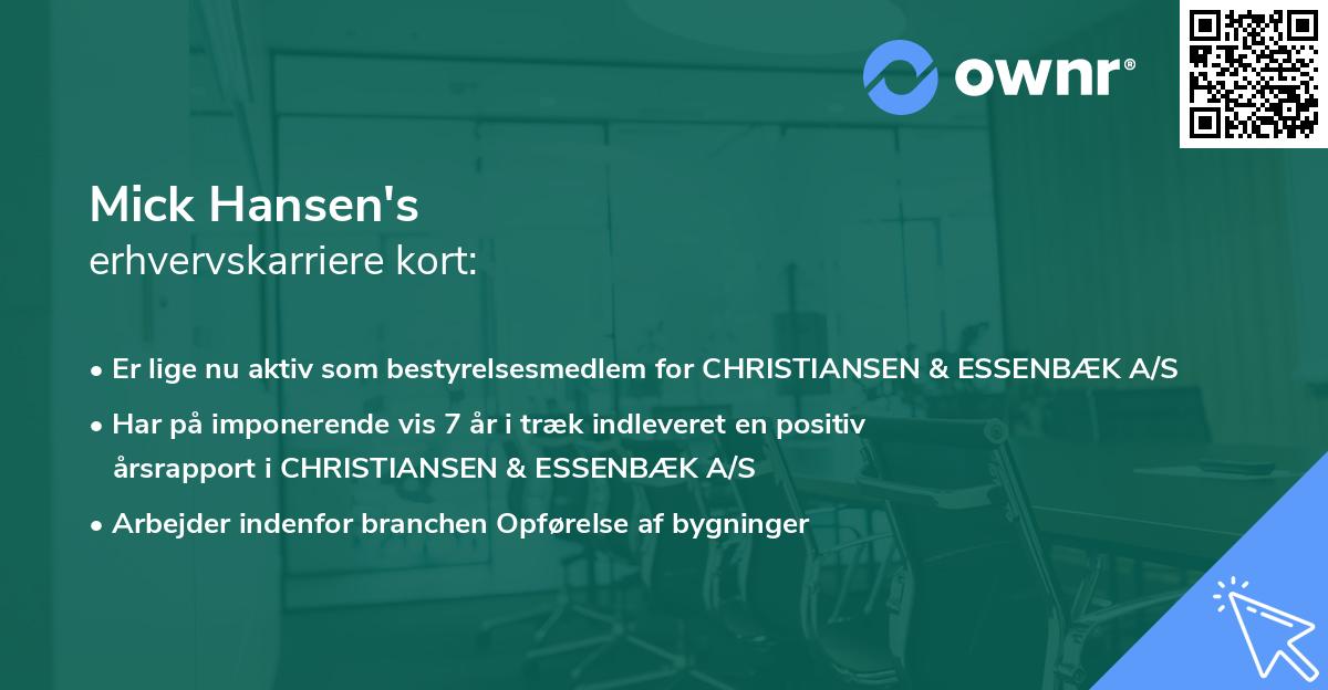 Mick Hansen's erhvervskarriere kort