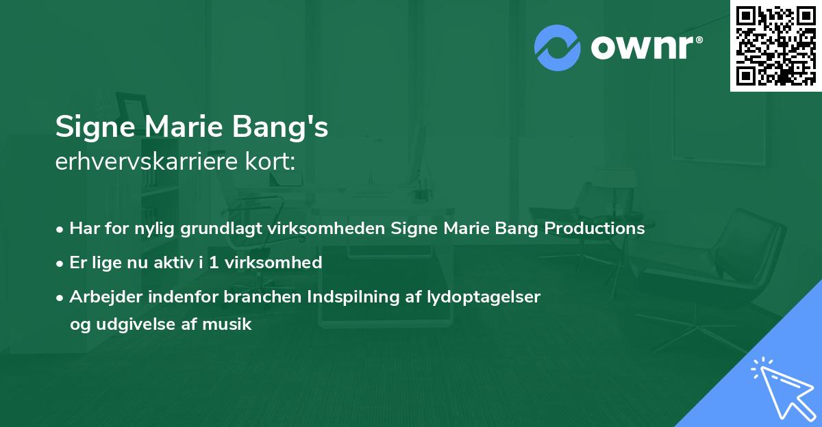 Signe Marie Bang's erhvervskarriere kort