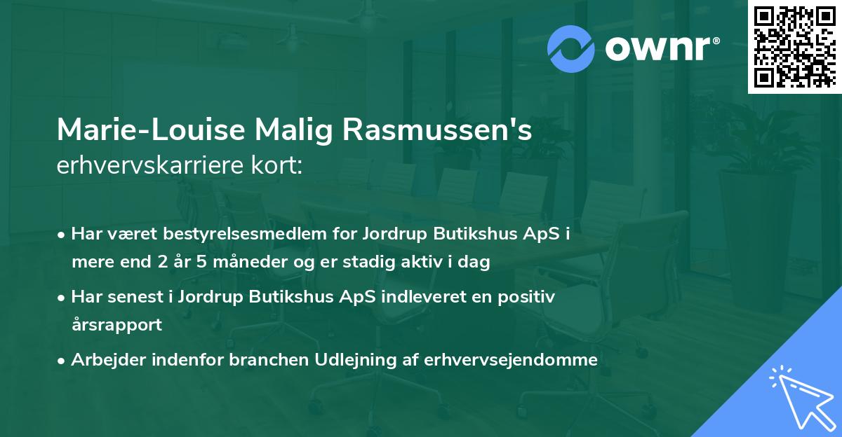 Marie-Louise Malig Rasmussen's erhvervskarriere kort