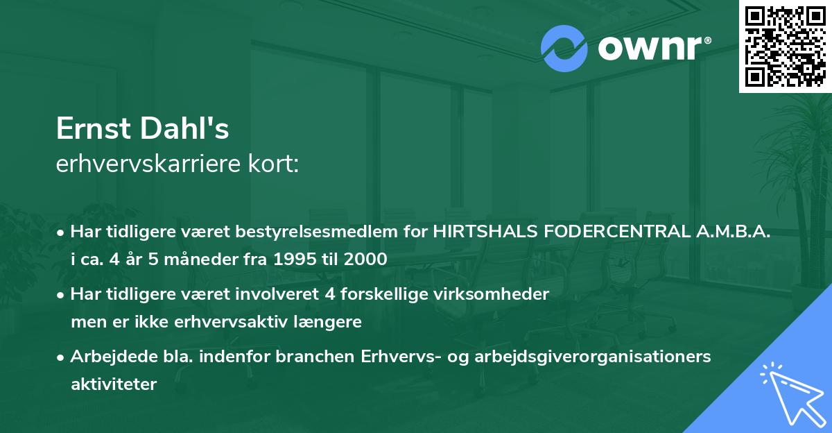 Ernst Dahl's erhvervskarriere kort