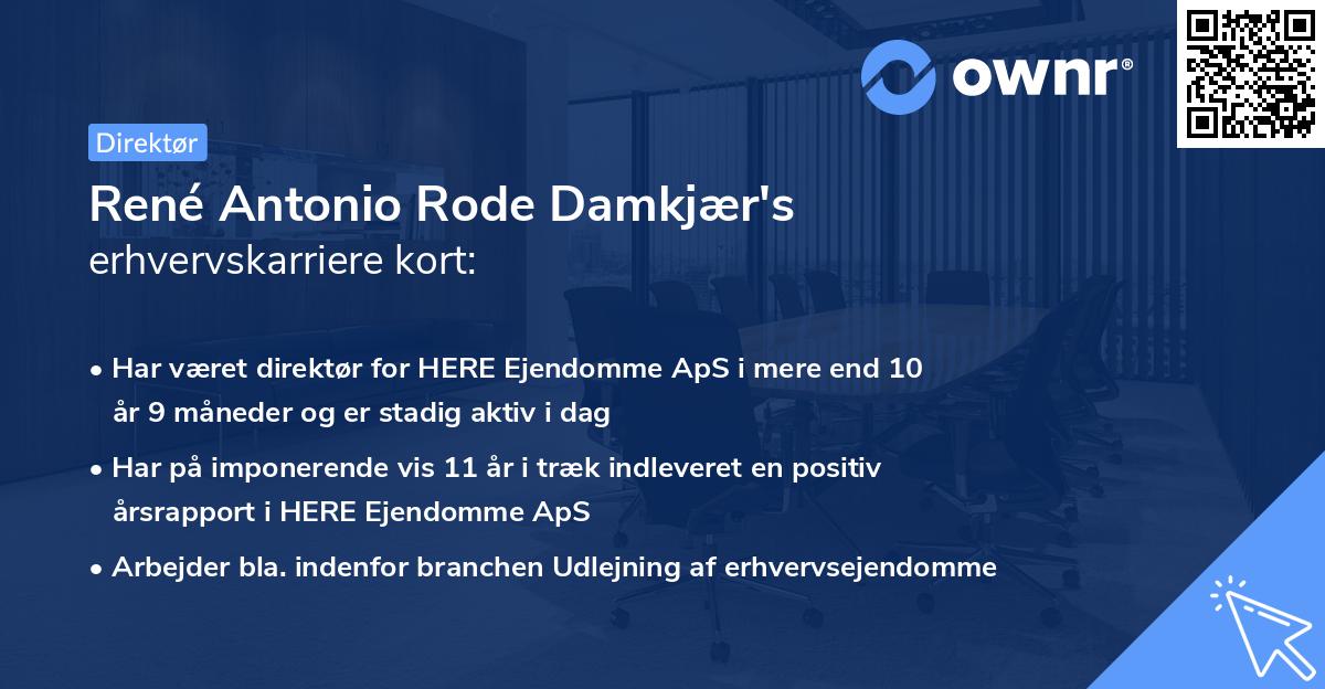 René Antonio Rode Damkjær's erhvervskarriere kort
