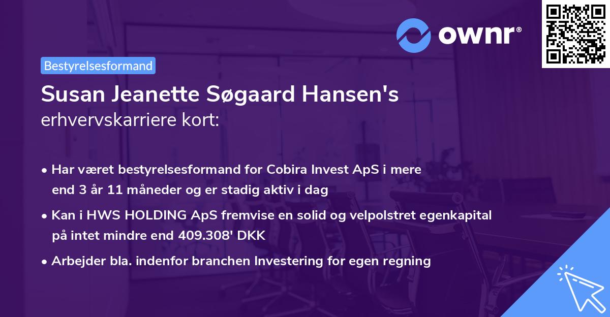 Susan Jeanette Søgaard Hansen's erhvervskarriere kort