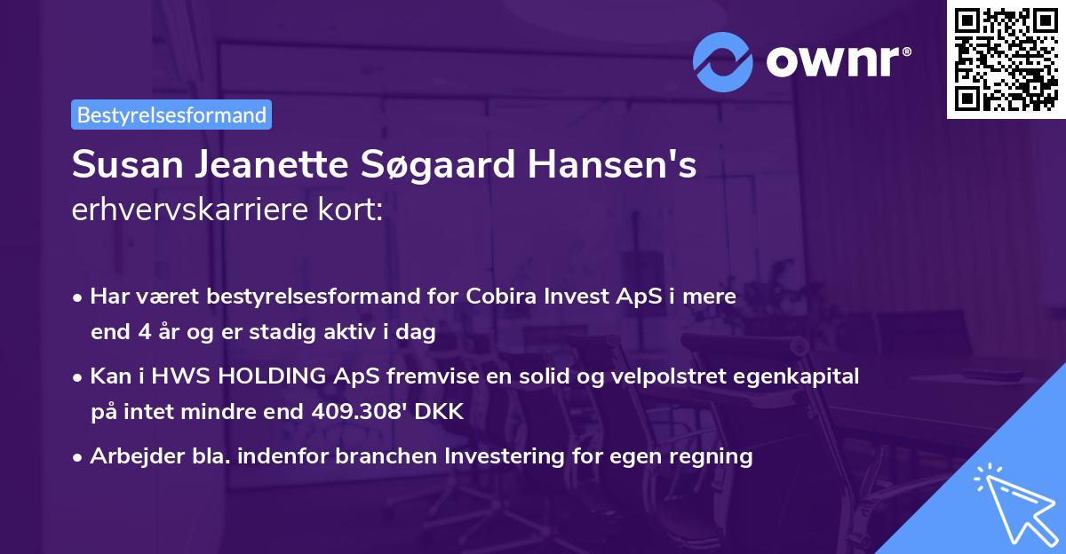 Susan Jeanette Søgaard Hansen's erhvervskarriere kort