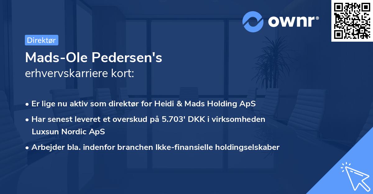 Mads-Ole Pedersen's erhvervskarriere kort
