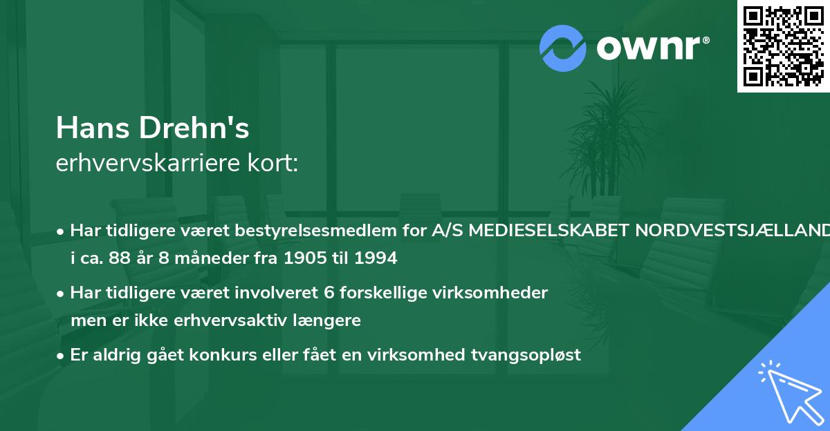 Hans Drehn's erhvervskarriere kort