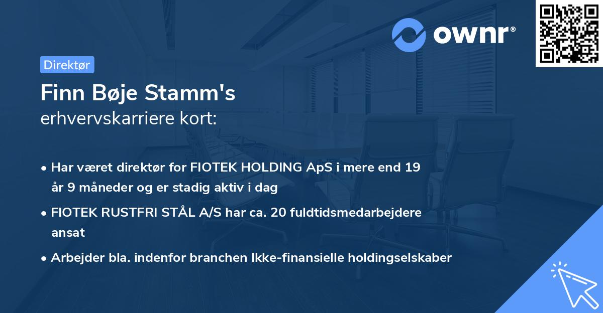 Finn Bøje Stamm's erhvervskarriere kort