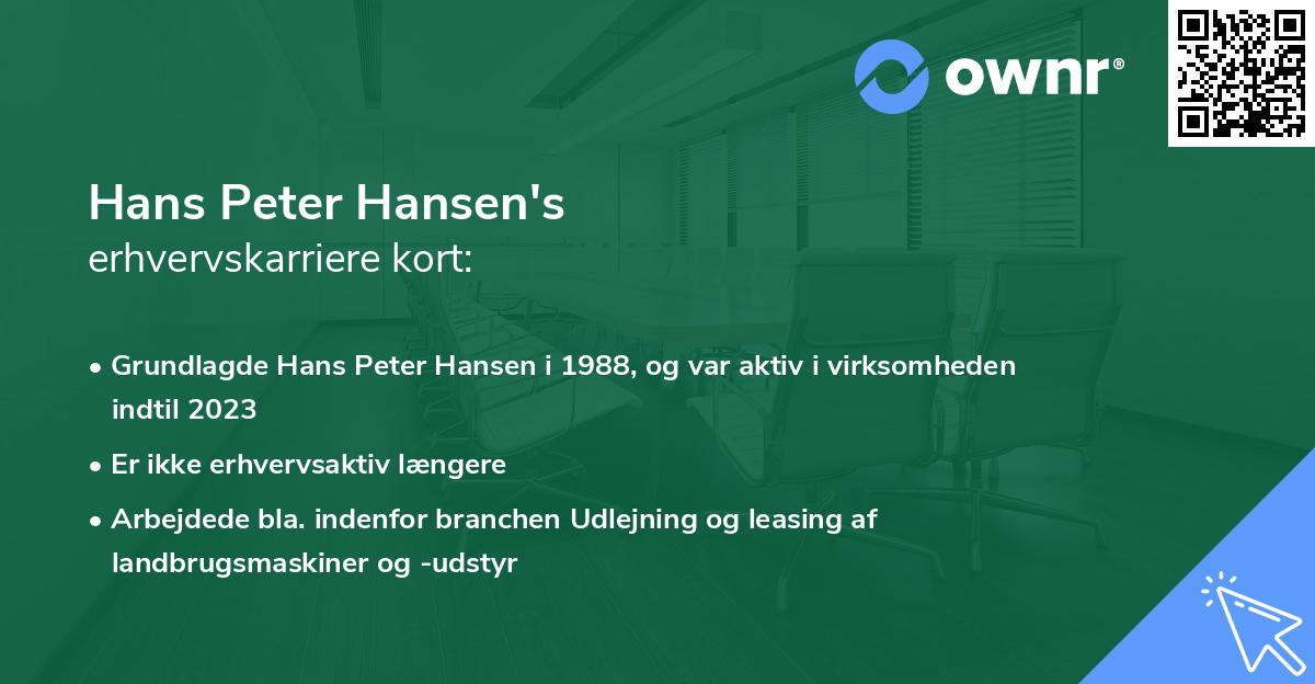 Hans Peter Hansen's erhvervskarriere kort