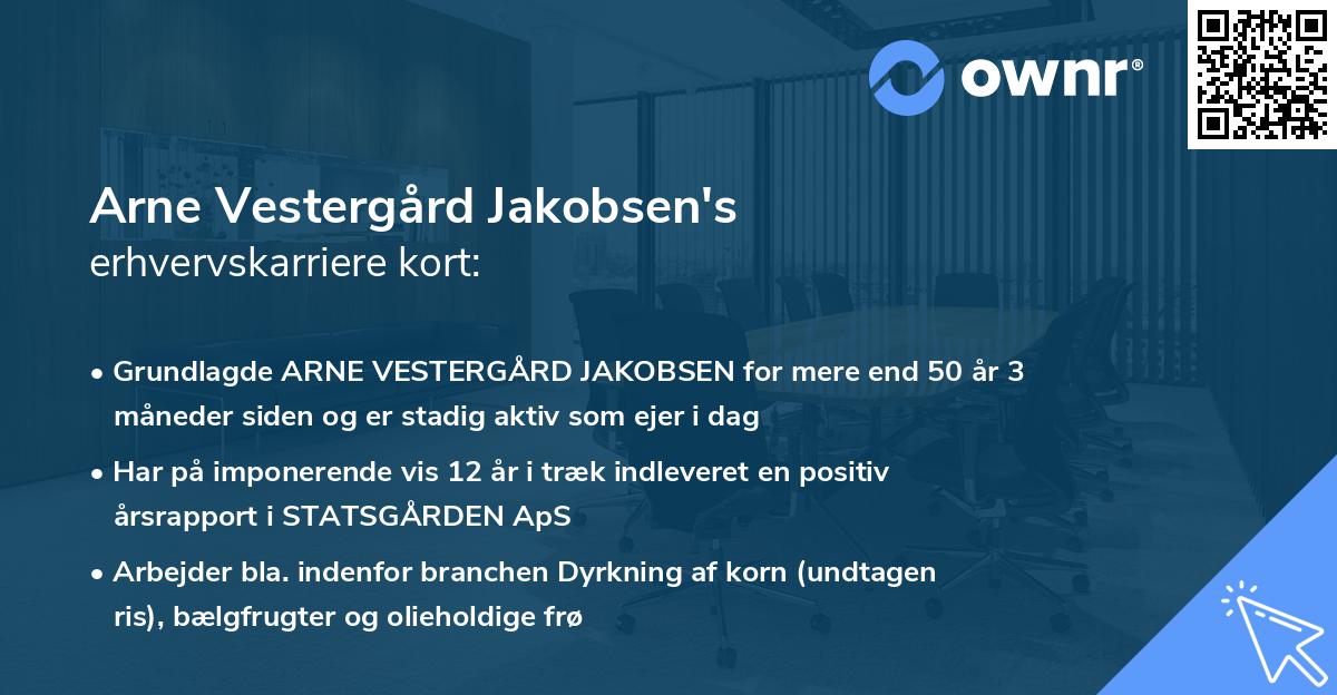 Arne Vestergård Jakobsen's erhvervskarriere kort