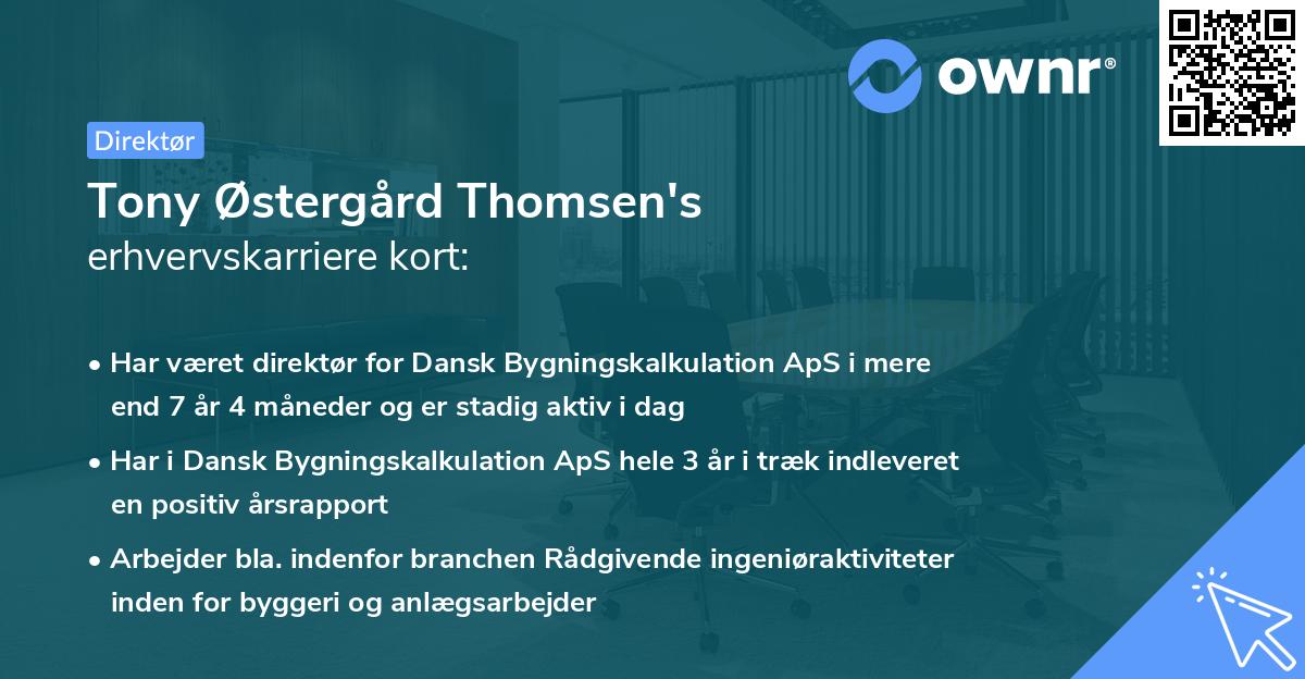 Tony Østergård Thomsen's erhvervskarriere kort