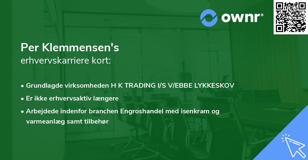 Per Klemmensen's erhvervskarriere kort