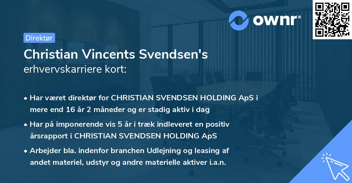 Christian Vincents Svendsen's erhvervskarriere kort