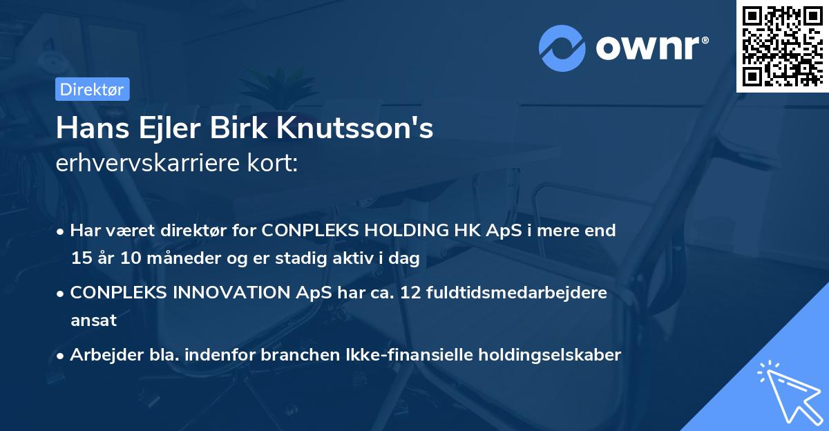 Hans Ejler Birk Knutsson's erhvervskarriere kort