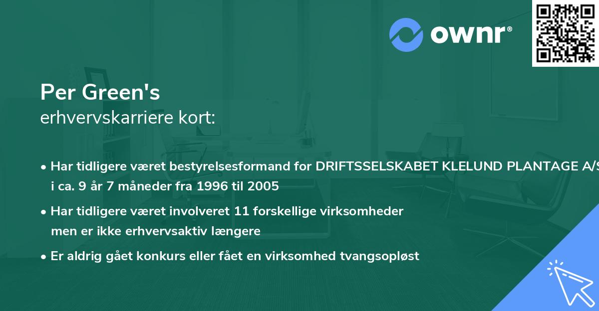 Per Green's erhvervskarriere kort