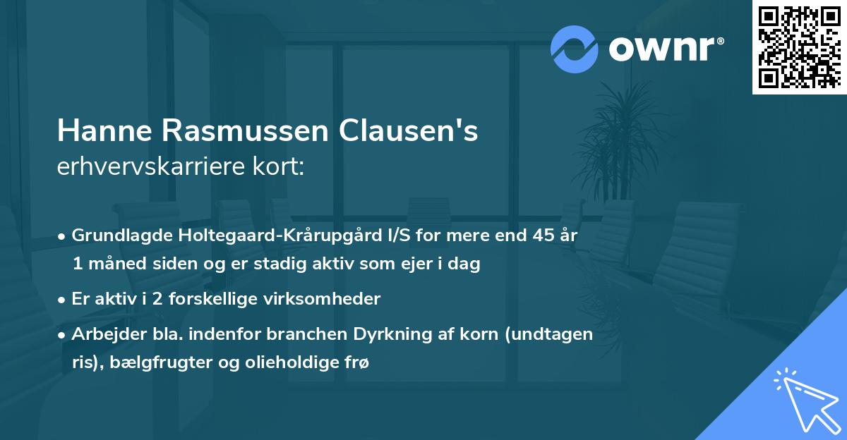 Hanne Rasmussen Clausen's erhvervskarriere kort