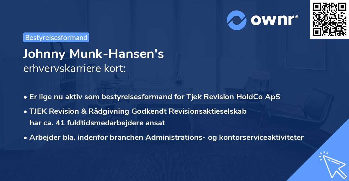 Johnny Munk-Hansen's erhvervskarriere kort