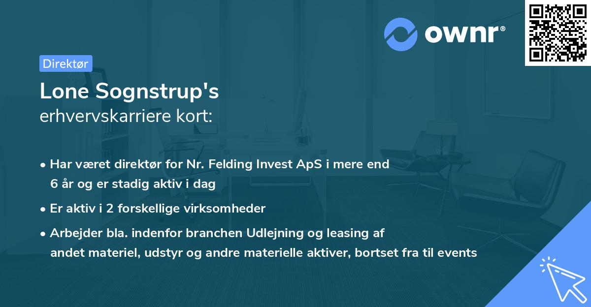 Lone Sognstrup's erhvervskarriere kort