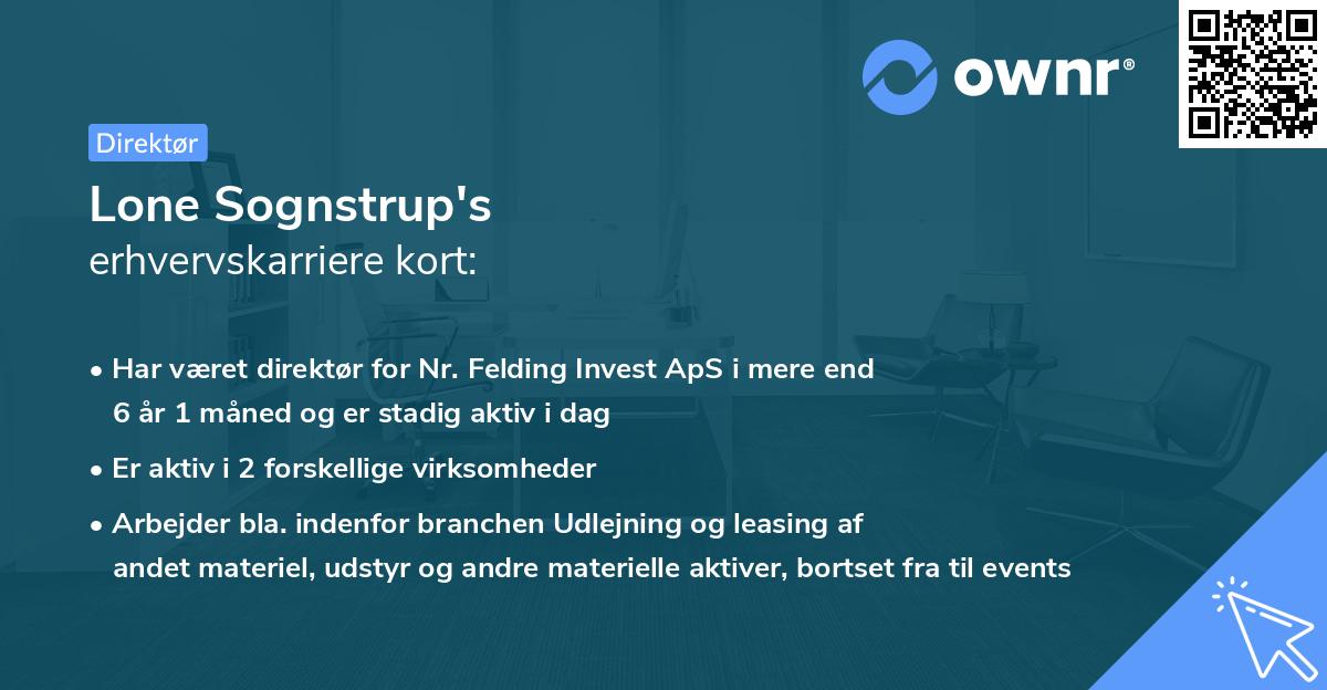 Lone Sognstrup's erhvervskarriere kort