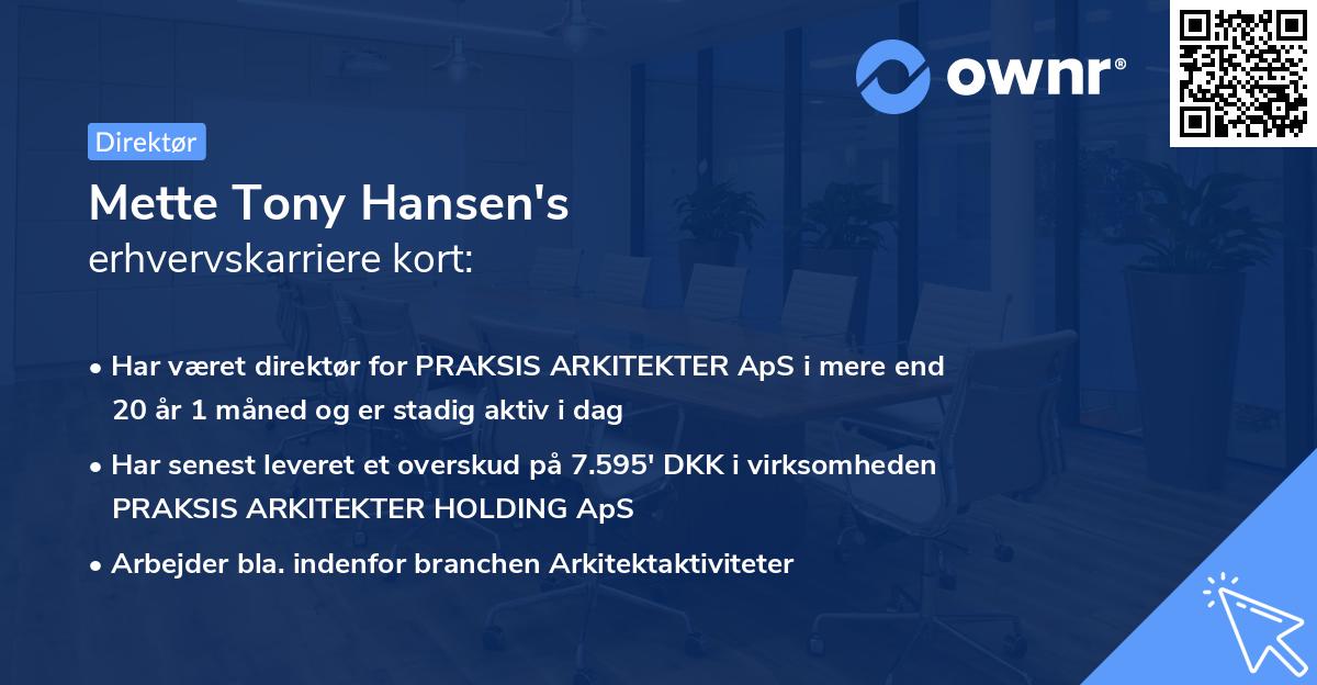 Mette Tony Hansen's erhvervskarriere kort