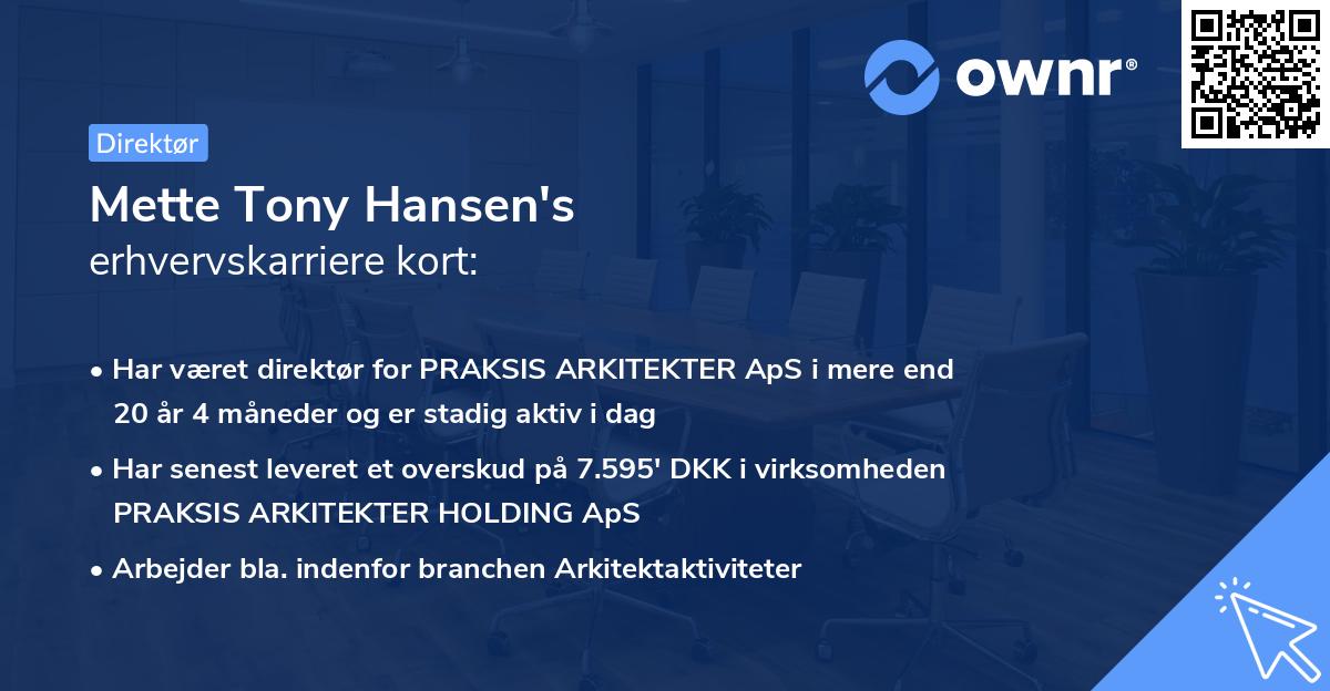 Mette Tony Hansen's erhvervskarriere kort