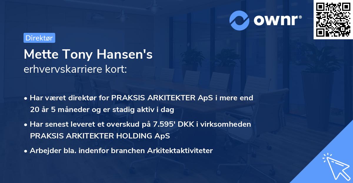 Mette Tony Hansen's erhvervskarriere kort
