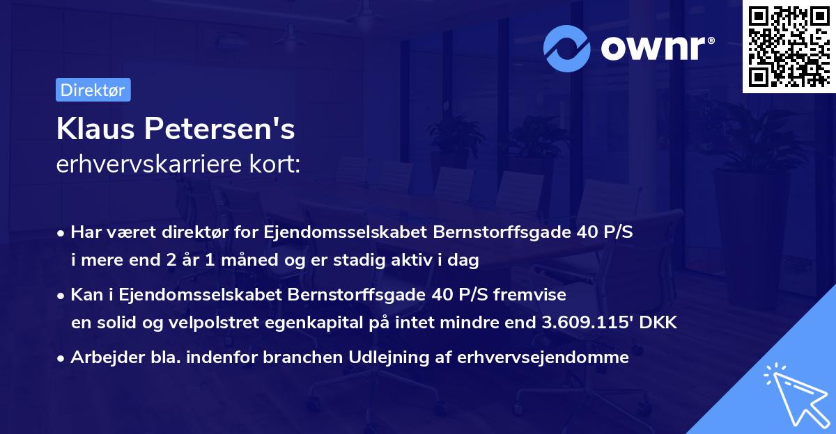 Klaus Petersen's erhvervskarriere kort