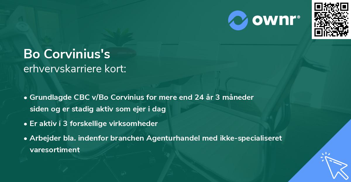 Bo Corvinius's erhvervskarriere kort