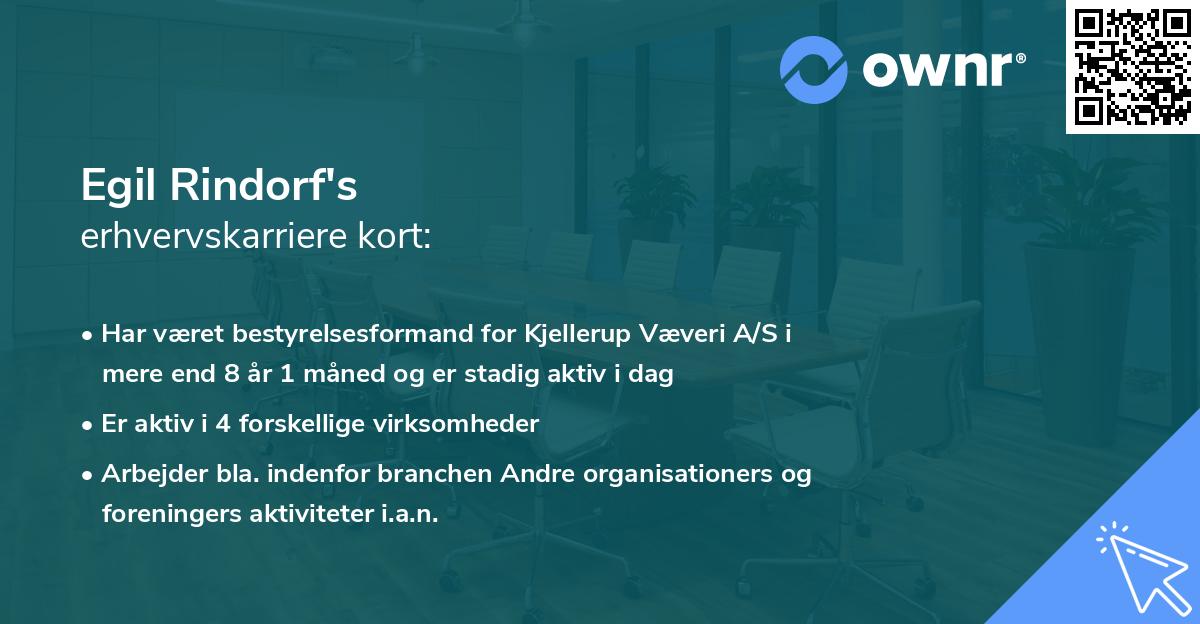 Egil Rindorf's erhvervskarriere kort