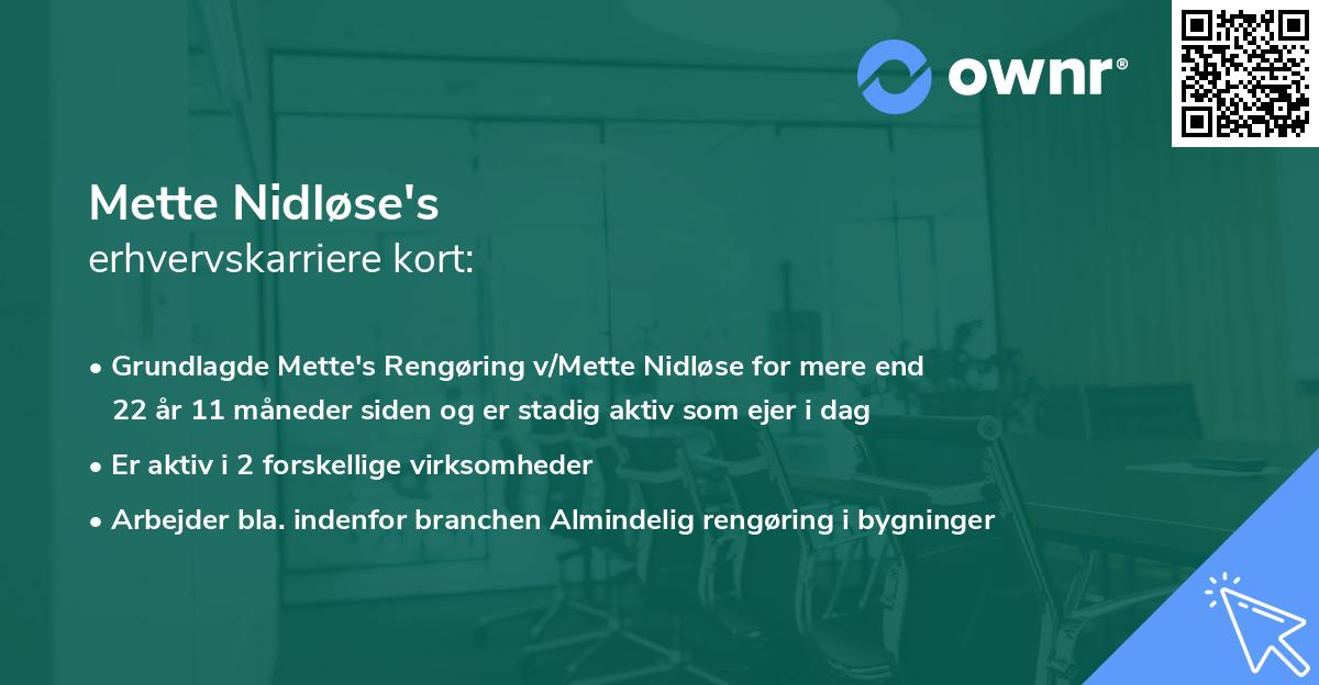 Mette Nidløse's erhvervskarriere kort