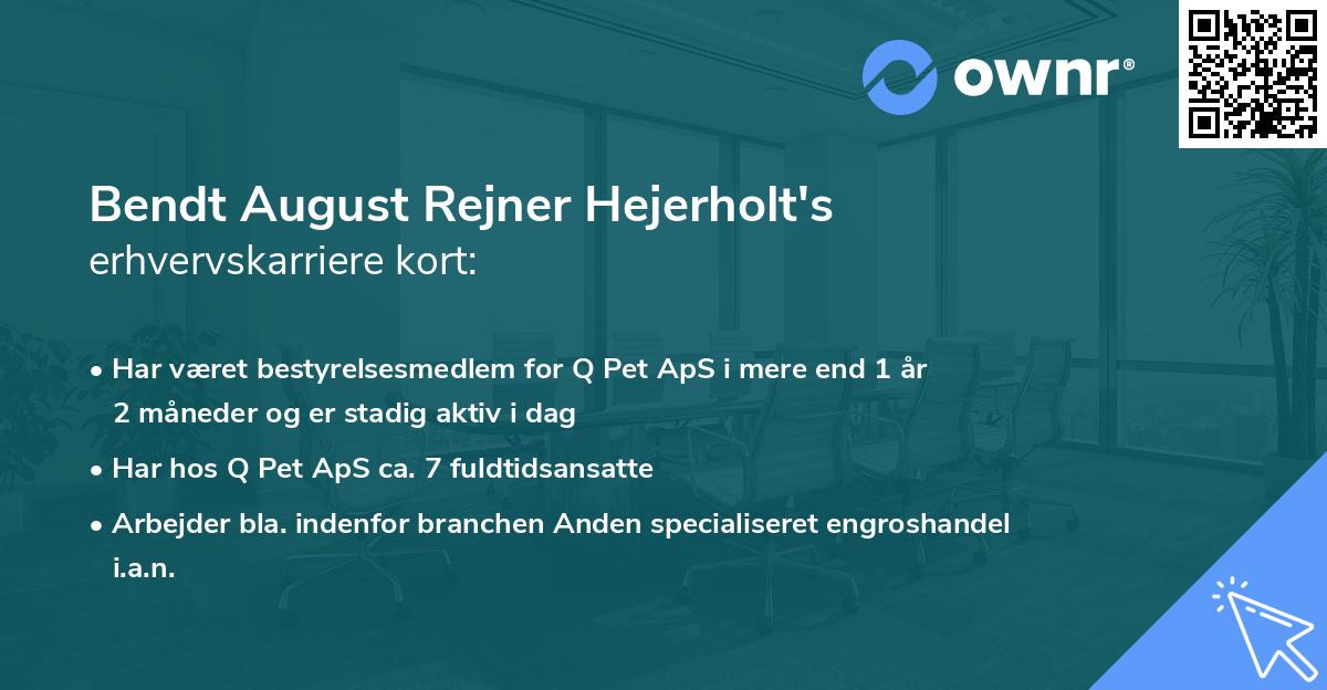 Bendt August Rejner Hejerholt's erhvervskarriere kort