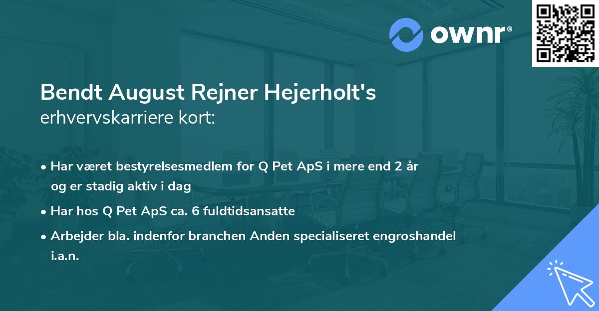Bendt August Rejner Hejerholt's erhvervskarriere kort