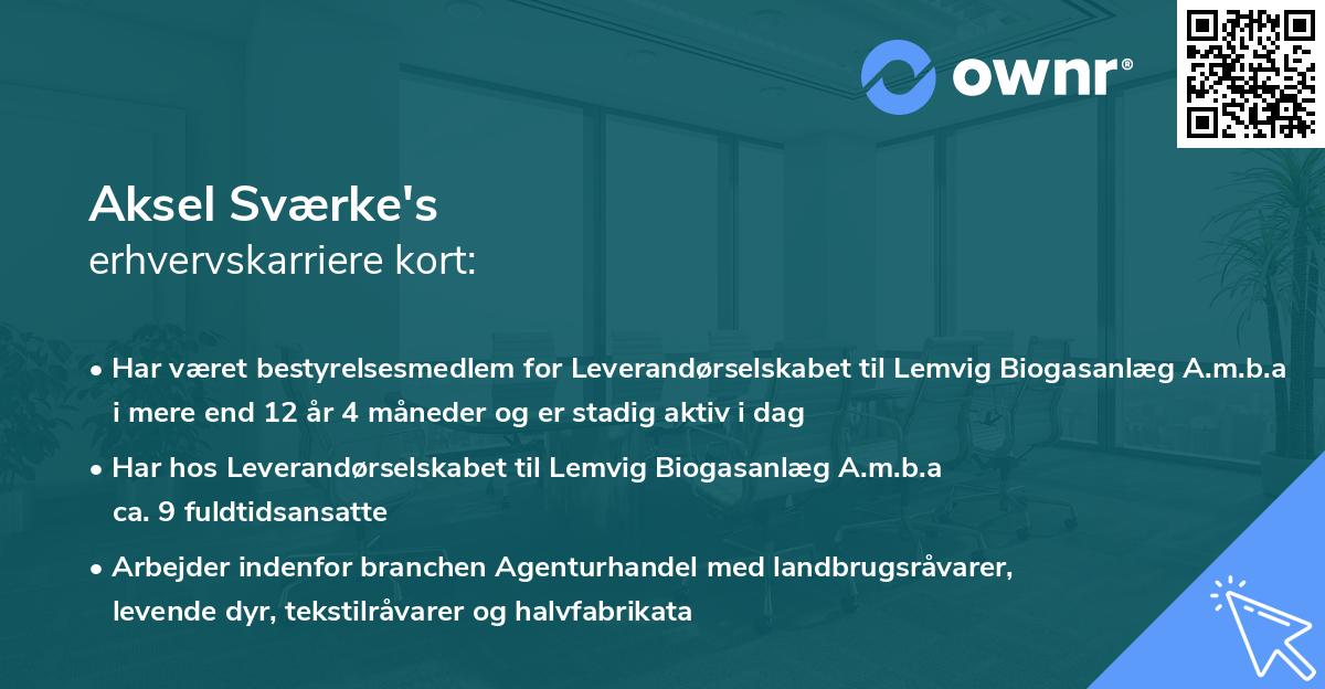 Aksel Sværke's erhvervskarriere kort