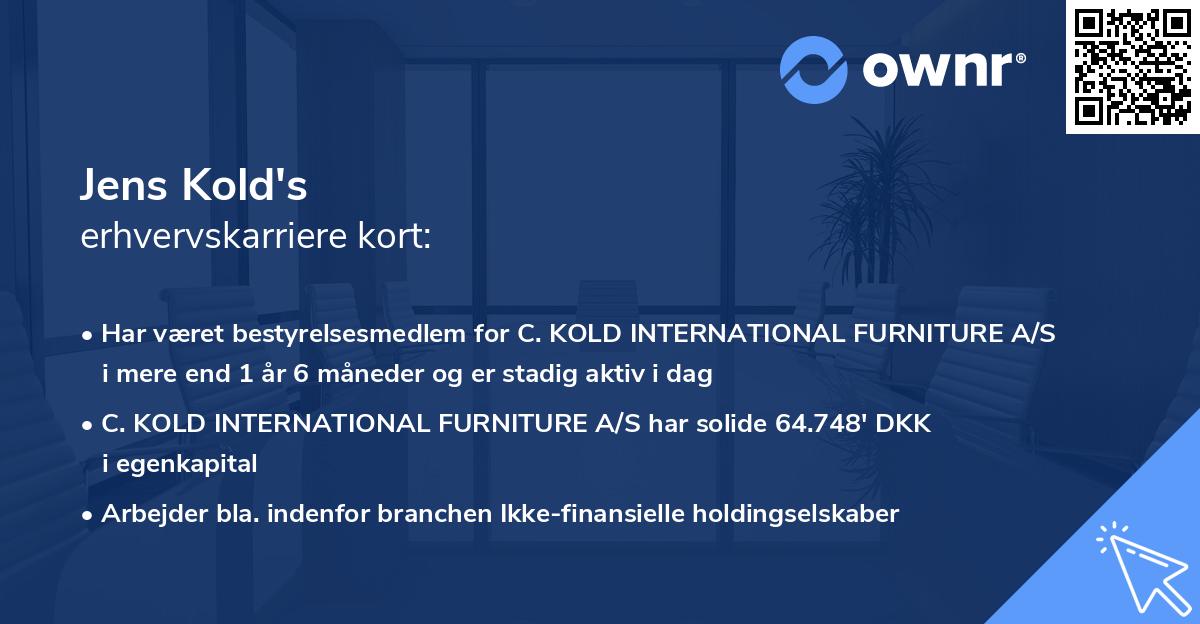 Jens Kold's erhvervskarriere kort