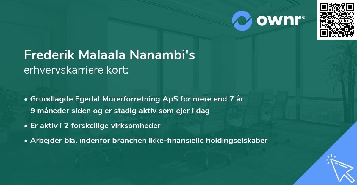 Frederik Malaala Nanambi's erhvervskarriere kort