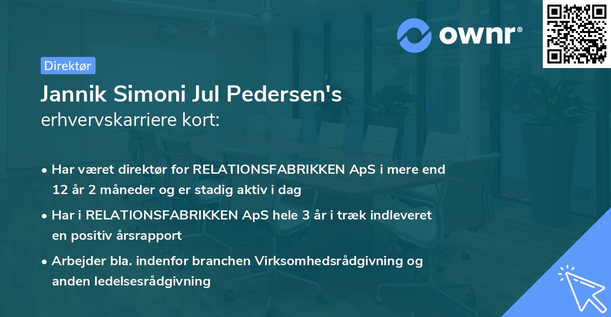 Jannik Simoni Jul Pedersen's erhvervskarriere kort