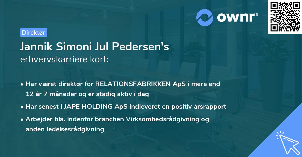 Jannik Simoni Jul Pedersen's erhvervskarriere kort