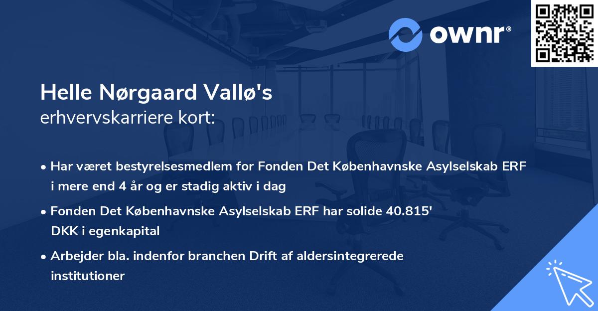 Helle Nørgaard Vallø's erhvervskarriere kort