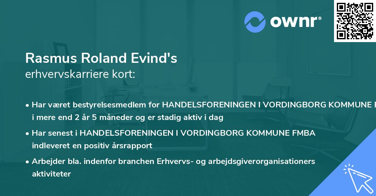 Rasmus Roland Evind's erhvervskarriere kort
