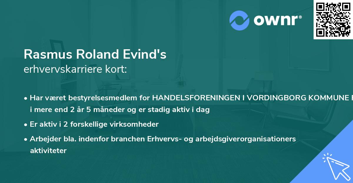 Rasmus Roland Evind's erhvervskarriere kort