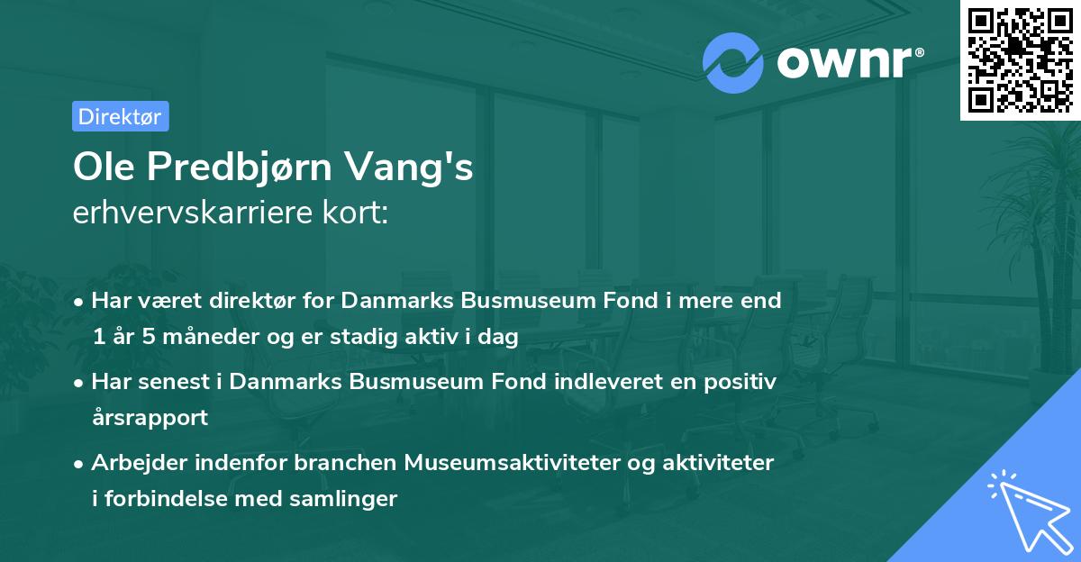 Ole Predbjørn Vang's erhvervskarriere kort